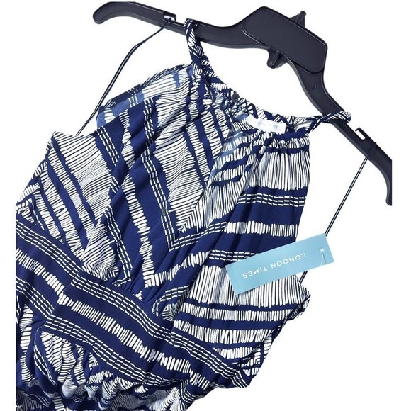 London Times Womens Blue Halter Diamond Print Jersey Knit Maxi Dress Sz 12 New - Picture 3 of 7
